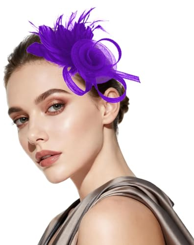 VLYX Fascinator Hatt för Kvinnor - Blommor, Fjädrar, Mesh-Slöja med Pillbox-Design, Bröllop-, Cocktail- och Hårklämma-accessoarer