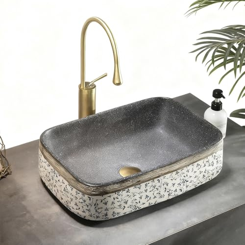 Vasque Carrée en Céramique, Style Rétro Chinois Lavabo, pour Meuble-Lavabo, pour Salle de Bain, Balcon, Extérieur, Plan de Travail Moderne
