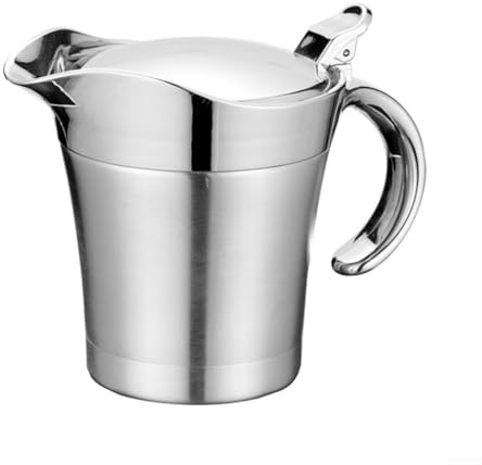 Rostfritt stål såskanna med dubbel isolering och gångjärnslock för kontrollerad hällning och värmebehållning, lämplig för sås och förband 450 ml 750 ml (450 ml)