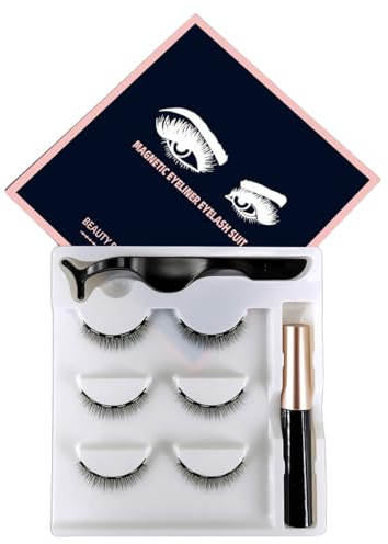 Pestañas Postizas Magneticas de larga duración, 3 Pares, Aspecto natural, Pestañas magnéticas sin delineador de ojos, fáciles de llevar y quitar, Aspecto Natural y Larga Duración, con Pinzas