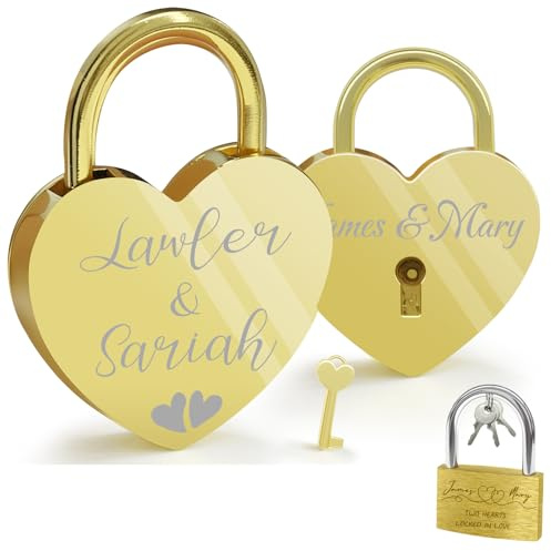 Personalized Heart Lock for Bridge Engraved Custom Love Padlock Customized Name Date Heart Lock Name Date Couples Lover Padlock Gifts for Travel Trip Anniversary Valentines