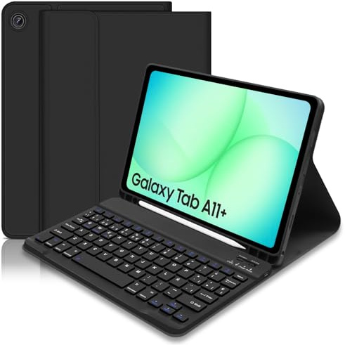 Lielax Funda con Teclado Español Ñ para Samsung Galaxy Tab A9+/A11+ 11 Pulgada, Teclado Bluetooth Magnético Desmontable para Galaxy Tab A11 Plus 2025/A9 Plus 2023, Negro