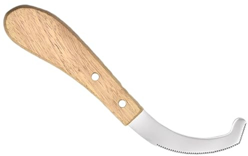 Hoof Cutter for Horses, Serrated Stainless Steel Edge, Rubberwood Handle, Curved Design Hoof Trimming Tool, Grooming Scraper, Precision Horse Pest Egg Remover for Everyday Stable Care