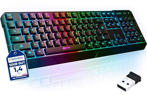 KLIM Chroma Wireless Keyboard – RGB Backlit Gaming, Rechargeable Battery, PC Keyboard, Durable & Water-Resistant, Compatible with PS4, PS5 & Mac - Black
