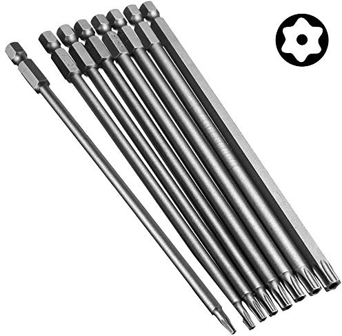 Bestgle 8pcs Torx Screwdriver Bits Set, 1/4 Inch Hex Shank Magnetic Security Star Drill Bits, T8–T40, 150mm Long S2 Steel Torx Driver Bits for Electric Screwdrivers & Power Drills