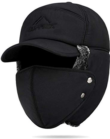 Winter Windproof Bomber Hat Russian Cap with Earflap Mask Men Women Super Warm Faux Fur Hunting Trooper Trapper Hat Waterproof Balaclava Ushanka Hat Outdoor Fishing Ski Skating Cycling