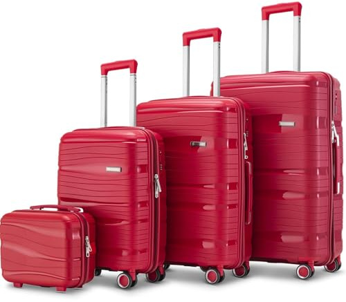 Skycases Travel One Kofferset 4-teilig – Rot – Hartschalen Trolley-Set 32/60/98L, Zahlenschloss & 360° Rollen