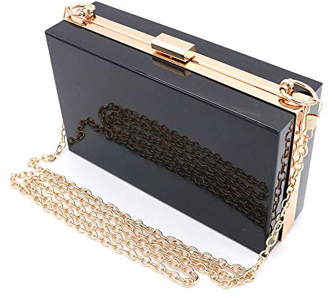 POFET Mujeres Acrílico Moda Transparente Embragues, Bolso de mano de noche para mujer bolso de mano cruzado bolso con cadena - Negro