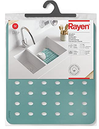 Rayen 27,5 x 32 cm Tappeto Protettivo per lavello | Protegge Le stoviglie | Fori di drenaggio | Proteggere Il lavandino | Ante-Slip Aqua, Gomma, Verde Acqua