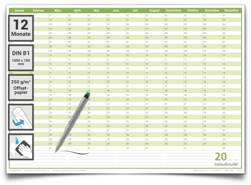 Kalenderoutlet ® DIN B1 Abwischbarer Dauerkalender Geburtstagskalender immerwährender Kalender Jahresplaner 100x70cm inkl. 1 Marker - GEROLLT – jahresunabhängig immer verwendbar - deutsch | Geburtstagskalender, Immerwährender Kalender, Jahresplaner, Inkl. 1 Stift, Gerollt, Jahresunabhängig, Deutsch
