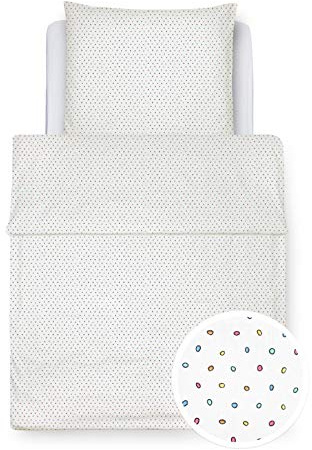 Clinotest Kinder-Bettwäschenset – 1 Kissenbezug (40x60 cm) und 1 Bettbezug (100x135 cm), Bunte Punkte – Weich, Hautfreundlich, Ideal für Kinderbetten