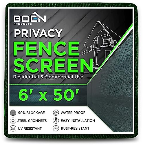 Boen - Backyard Privacy Screen Fence Covering 6' x 50' - Green - Instant Outdoor Privacy Fence Screen for Any Metal, Chain Link, Wood Panels or Plastic Fencing - Shade & Block Wind Privacy Wall