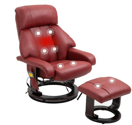 Mingone Relaxsessel mit Liegefunktion Elektrisch Fernsehsessel mit Hocker Massagesessel mit Wärmefunktion TV-Sessel für Wohnzimmer 360°Drehbar,Rot Kunstleder