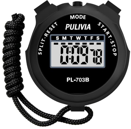 PULIVIA Sports Stopwatch Timer Lap Split Digital Stopwatch with Clock Calendar Alarm, Large Display Shockproof Stop watch for Sports Coaches Swimming Running, Black