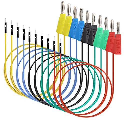 IGNPION câble de test fiche banane au fil de raccordement (mâle) | 10pcs, 5 couleurs, câble en silicone souple pour multimètre, 26AWG, longueur 30CM