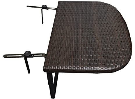 Oakland Living Brown Indoor and Outdoor Foldable Wicker Balcony Table with Metal Frame and Adjustable Clamps