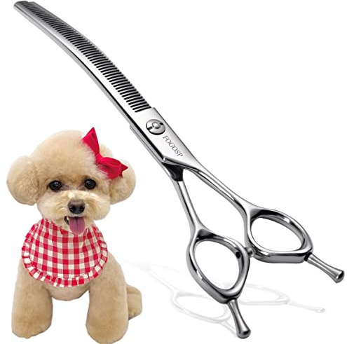 FOGOSP Curved Thinning Shears for Dogs 7.5'' Professional Blender Thinning Shears for Medium Large Dog 35% Thinning Rate (7.5 In, V Type Blender)