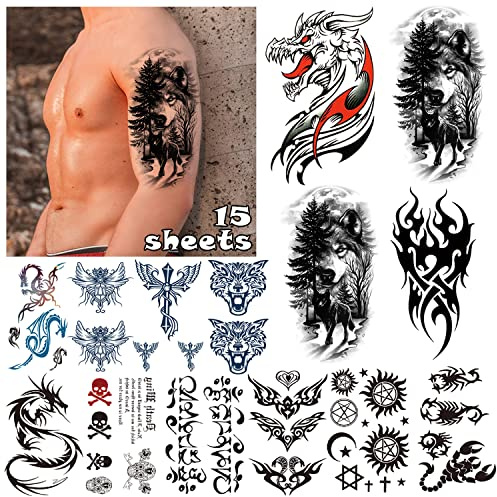 Fake Tattoos, Temporäre Arm Tattoo, Klebetattoos Erwachsene | Herren Temporary Männer Tattoos Aufkleber, Party Deko Geschenk, Karneval Fasching