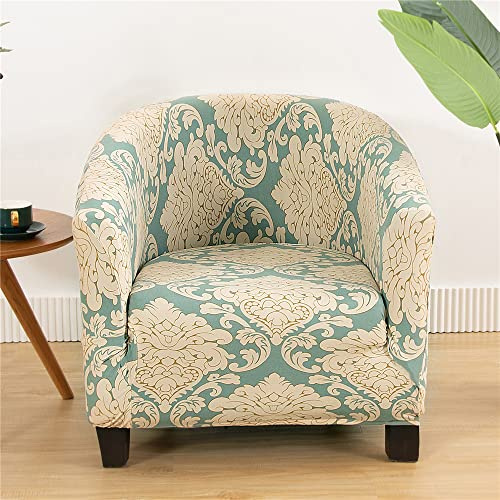 Highdi Sesselbezug Sesselhusse Stretch Sesselschoner Klassisch Club Chair Sesselüberwurf, Waschbar Abnehmbar Universal Sofabezug für Einzelsofa, Clubsessel, Cocktailsessel (Grüner Barock)