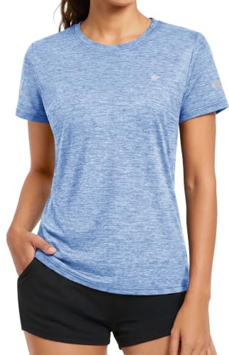 KEFITEVD Sportshirt Damen Kurzarm Atmungsaktiv Melange Sport Funktionsshirt | Weiches Stretch Material, Regular Fit, Perfekt Für Aerobic, Klettern, Trekking, Angeln, Yoga, Laufen, Wandern