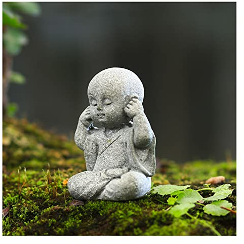 Uziqueif Buddha Deko Figuren Buddah Figur Statue Nichts hören sehen Sagen für innen & außen Garten grau klein Mönch, Mini Buddha Figuren für Home Figur,Don't Listen