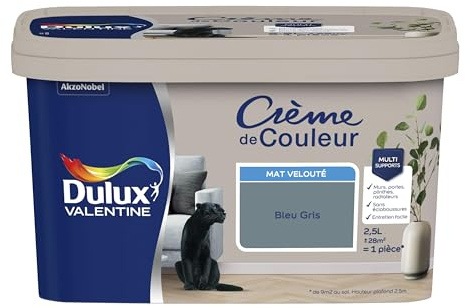 Dulux Valentine Crème de Couleur - Peinture multi-supports intérieure - Mat Bleu Gris 2,5 L
