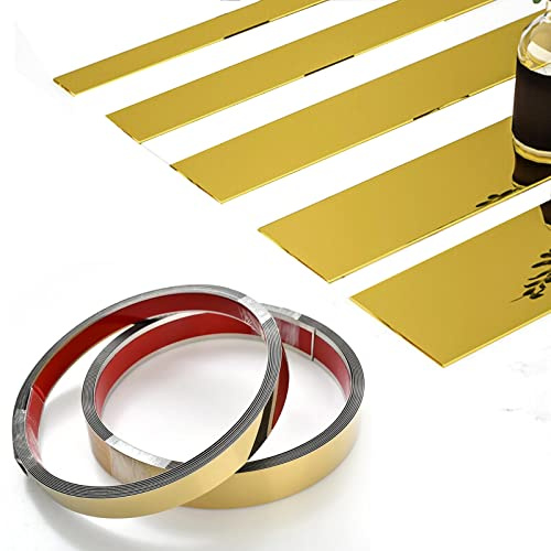 5m Leisten & Wandleisten, Selbstklebend Gold Metallisierte Zierleisten Spiegelähnliche Oberfläche, Edelstahl Dekorative Zierleiste für Wand, Spiegel, Möbeldekor (Gold, 2cm)