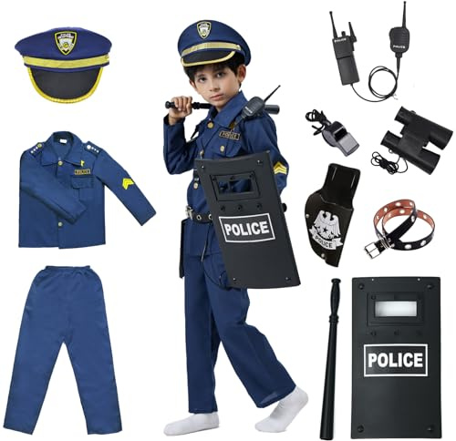 ZUCOS Set di costumi da poliziotto deluxe per bambini, Halloween, carnaval, compleanno, Natale, costume da 7-9 anni