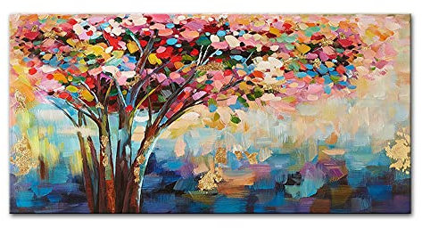 Mintura Kunstwerk, handbemalt, der bunte Baum, Wandkunst, Bild, Wohnzimmer, Acryl, Leinwand, Hoteldekoration, Ölgemälde auf Leinwand (70 x 140 cm, ungerahmt)