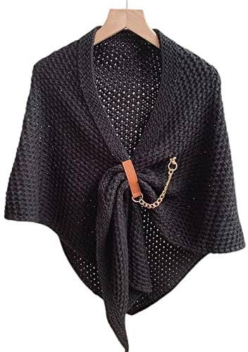 HGJH Schal,Winterschals Lederschnallenkette Retro-Dreiecksschal Warmer Schal Dicke Decke Stricken Schwarzer Schal Großer Winterschal Trendige Stola-Schals Für Frauen