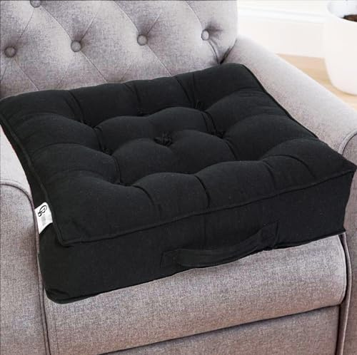 Casabella Booster Cushion-Armchair Booster Cushion Large Booster Seat Dining Chair 50x50+10cm Thick Floor Cushion, Pregnancy & Post-Operative Adults Chair Bolster Cushion Seat, Car Seat Sofa-Black