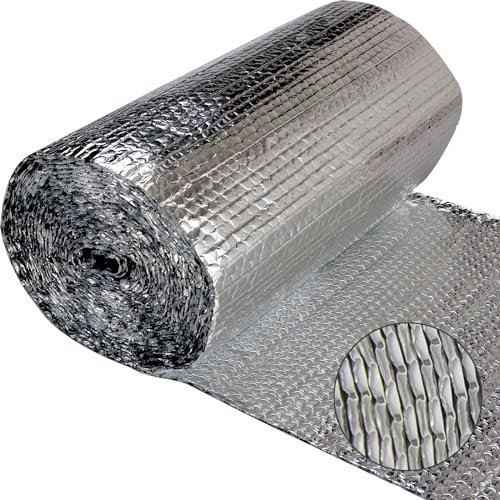 LOLYSIC 40cm x 10M Insulation Roll, 3mm Thick Double Side Aluminium Bubble Heat Thermal Reflector Foil Insulation Roll, Radiator Foil Reflector Roll for Wall Floor Roof Van Camper