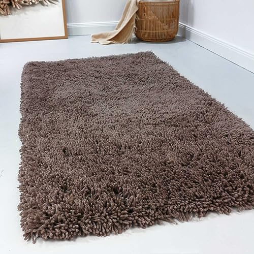 Wecon Home Esprit Hochflor Teppich modern, einfarbig, flauschig aus 100% Schurwolle für Wohnzimmer, Schlafzimmer und Kinderzimmer – Seattle Shag (90 x 160 cm, Taupe)