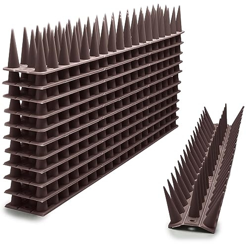 EWENYS Pinchos Antipalomas Plastico, Picos Altos de Plástico para Valla Balcon, Pared y Valla, Espanta Pajaros, Espantapajaros Palomas Exterior(Marrón, 4m)