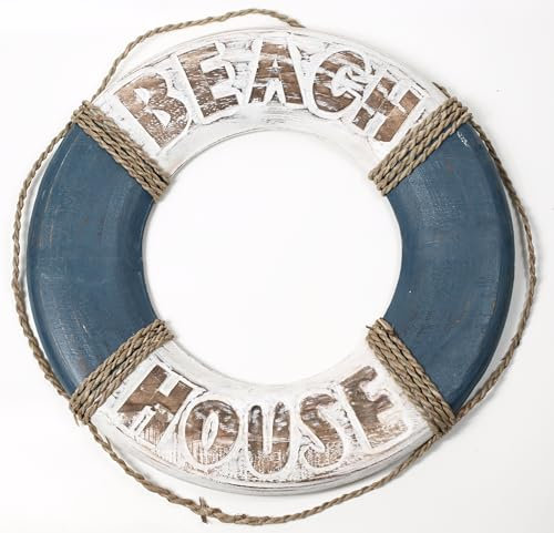 Deko Rettungsring Holz Beach House Ø 38,5cm Maritime Dekoration Fischernetzdeko