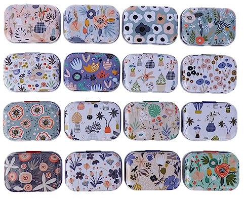CCUUHJ 8 Pack Tins Container Rectangular Small Tin Box Metal Empty Hinged Tins Daisy Pattern Basic Necessities Tins for Candies Jewelry,6X4X2.5 CM (Daisy)