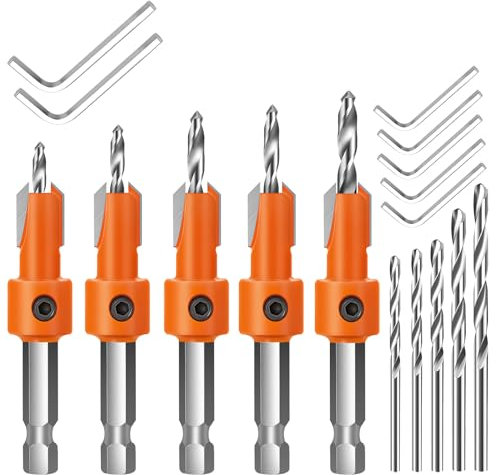 Hex Countersink Drill Bit, Lytool 5Pcs Quick Change 6.35mm Adjustable Hex Countersink Drill Bit Set, Include 5Pcs Free Replaceable Drill Bits, for Woodworking Counter sink Drill Bits