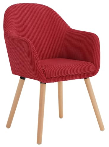 WOLTU Esszimmerstühle 1er Set, mit Armlehnen und Massivholzbeinen | Küchenstühle gepolstert modern, Sitzfläche aus Cord, für Schlafzimmer Küche Wohnzimmer, Rot