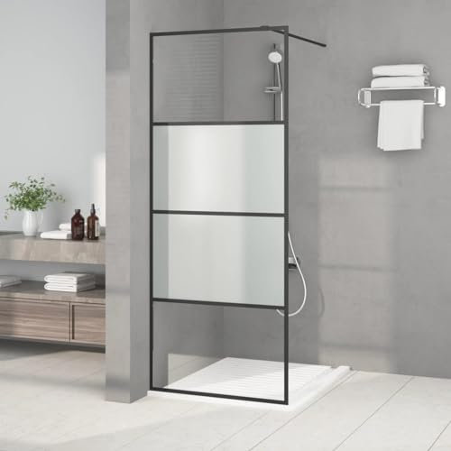 Gecheer Parete per Doccia Walk in 80x195 cm Vetro Semi Smerigliato ESG, Box Doccia Pieghevole, Parete per Doccia Pieghevole, Cabina Doccia con Vetro Temperato, Box Doccia Walk-in da Bagno Nero