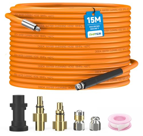 OHAYORI 15M Pressure Washer Drain Pipe Hose Cleaning Kit with Jet Nozzle and Rotating Jet Nozzle for Karcher K Serie K2 K3 K4 K5 K6 K7, Sewer Jetter Hose with Adapter for LAVOR and Bosch AQT