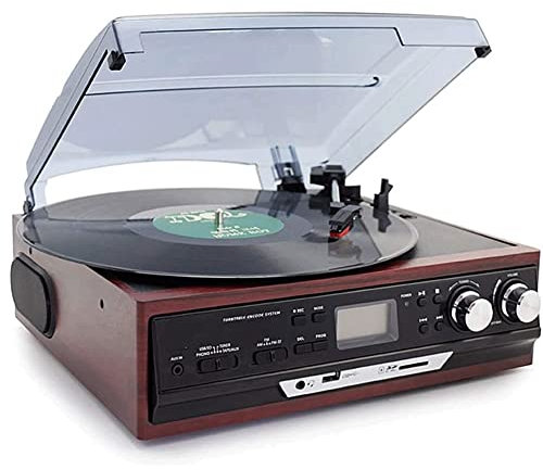 Marrón Moderno Multifuncional Vinilo Fonógrafo Disco Antiguo Tocadiscos Antiguo Gramófono Cinta de Audio Radio U Multifunción Bluetooth