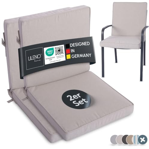 LILENO HOME Gartenstuhl Auflagen als [2er Set - Niedriglehner] in Creme | bequeme Liegen als Sitzauflagen für Gartenmöbel - Stuhlkissen für Gartenstühle und Klappstühle DUB