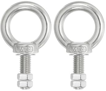 PATIKIL Bulloni Occhiello Golfari, 2pz M10x35 Vite Bullone Spallamento Sollevamento Acciaio Inossidabile 304 Vite Filettata Anello Spalla con Doppi Dadi Fissi per Sollevamento Sospeso