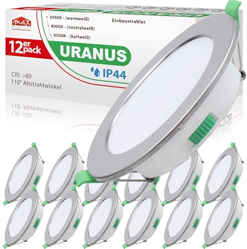 Maxkomfort 12x LED Bad Einbaustrahler 230V flach 7W URANUS | IP44 110° 690 LM 90mm | Warmweiß Neutralweiß Kaltweiß | Feuchtraum Spot Küche Dusche