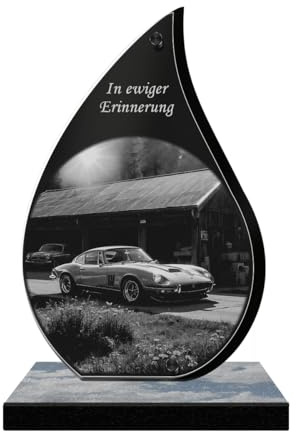 ETERNEL - Personalisierte Grabplatte Schimmer - Sammlerauto Foto und personalisierbarer Text, lasergravierte Grabplatte für Hommage, Friedhofsplatte, Grabplatte, Gedenken