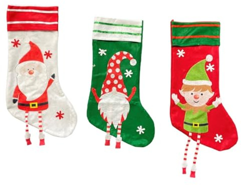SuperGift.com Set of 3 Christmas Stockings Large Xmas Decoration, Festive Christmas Stockings for Holiday Cheer, Hanging Santa Socks, Adults Kids