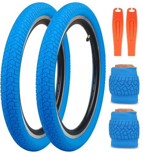 WEEROCK Bike Tire 20 Inch Tires 2 Pack 20 x 2.125 Folding Bead Replacement Tyre with 20 Inch Inner Tubes for 20 Bicycles, MTB, Mountain Bike, BMX (Blue, 2 Tires (no tube))