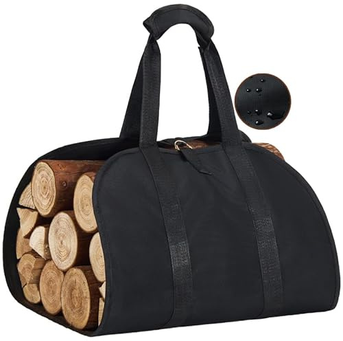 LeCorner Firewood Carrier, Waterproof Oxford Fabric Firewood Bag, Large Log Carrier for Firewood, Fireplace Accessories Storage, Comfortable Wood Carrier with Handles, D-ring Fire Wood Holder