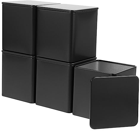 FELTECHELECTR Lot De 5 Boîtes à Thé En Métal Noir Petit Format, Bocaux De Stockage Hermétiques Multi-usages, Contenant Alimentaire Pour Voyage Et Conservation Quotidienne