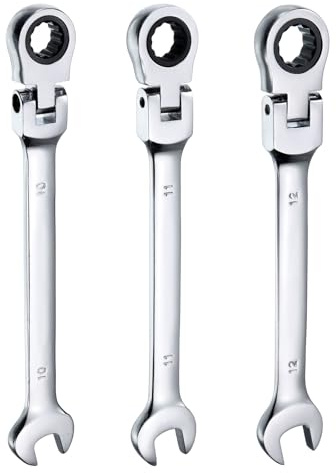 QUARKZMAN 3 Stück Flex-Kopf Ratschenschlüssel 10/11/12mm 180° drehbarer Kopf Metrische Ratschenkombinationsschlüssel 72-Zähne Chrom-Vanadium-Stahl Offener Ratschenschlüssel für Mutter Bolzen
